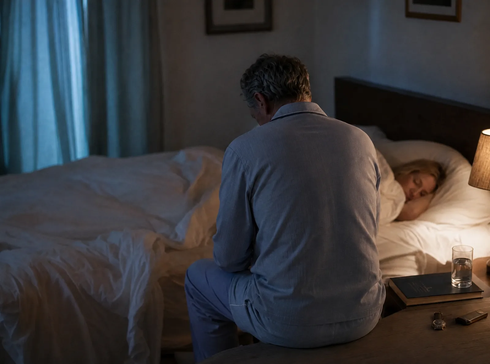 Man sitting on the edge of a bed